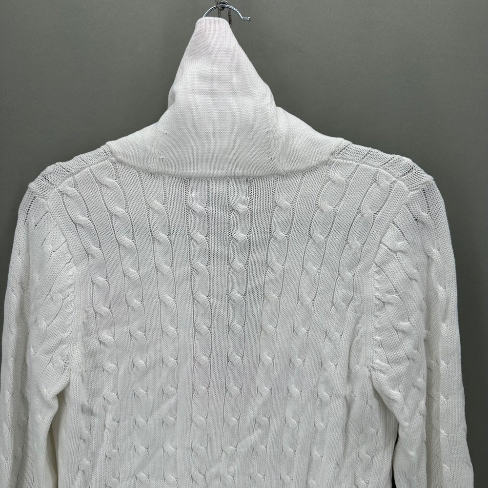 Lauren Ralph Lauren Womens L Cable Knit Cardigan Pink Stripe Crest Heritage NWT - Picture 5 of 10